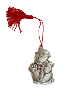 Avon Pewter Christmas Ornament 2011 Snowman Red Crystals no Box - Picture 1 of 11