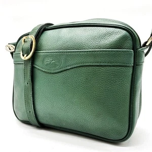 Bolso para cámara LONGCHAMP Bolso de hombro de cuero verde vintage para mujer USADO DE JAPÓN - Imagen 1 de 10