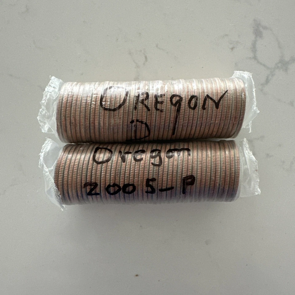 2005 US Mint Oregon State Quarter D & P, (2) $10 Rolls, Unopened - Image 1 of 3