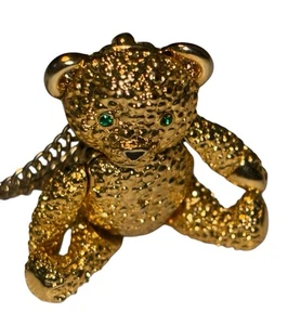 Vtg NAPIER Articulated Jointed Teddy Bear Brooch Pendant Necklace Goldtone - Picture 1 of 7