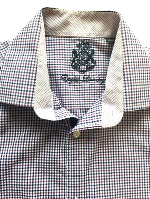 Camisa English Laundry Azul Blanco Púrpura Cuadros 16 32/33 Logo Bordado Foto 1 de 4