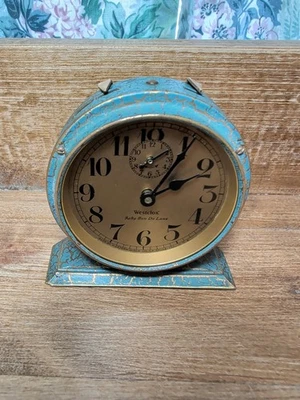 Impresionante Reloj Despertador Antiguo Westclox Baby Ben 1928 Raro Azul/Dorado Crackle Foto 1 de 4