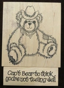 2 The Cottage Stempel Holz montiert Gummistempel COWBOY BEAR & " CAN'T BEAR... - Bild 1 von 5