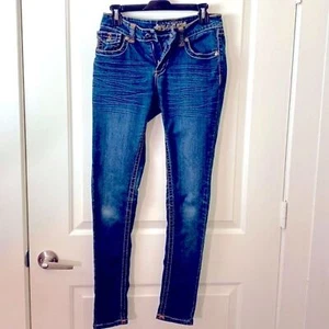 Gebrauchte dunkle Skinny-Jeans der Marke UWD bestickt Patchwork Taschen 7 (28) - Bild 1 von 12