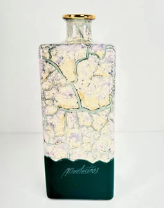 Vintage Ceramic Bottle Vase By Julio Montesinos Green Gold Ivory Accent Signed - Picture 1 of 7