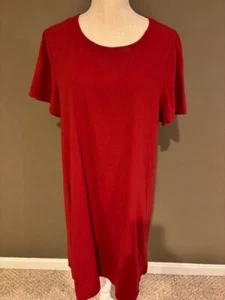 EILEEN FISHER NWT Serrano Red Silk Noil Round Neck Shift Mini Dress Pockets Med - Picture 1 of 9