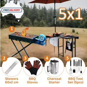 5 x 1 - Charcoal BBQ Grill Bundle + (Gloves -Tool Set - Chimney - Skewers 2cm) - Picture 1 of 22