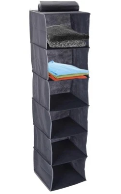 Lrg Grey Fabric Hanging Storage Clothes Organiser Collapsible Tidy 30 X 30 X 120 - Image 1 of 4