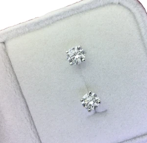 Diamond Stud Earrings Round F VS2 AGI Certified 1.5 Ct Labcreated 14K White Gold - Picture 1 of 13