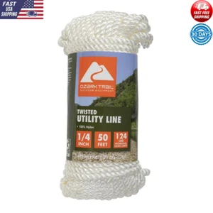 Twisted Marine Utility Dock Line 50 Ft 1/4in Nylon Rope Resistant To Rot White - Picture 1 of 16