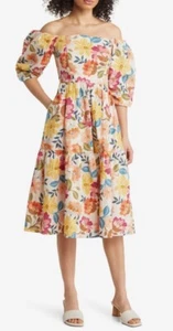 Vestido Vince Camuto Floral Fuera del Hombro Elástico Algodón Midi Talla 0 - Imagen 1 de 7