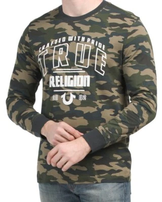 NWT MEN TRUE RELIGION CAMO CWP Graphic Crew Neck Long Sleeve T SHIRT LARGE - Image 1 of 4