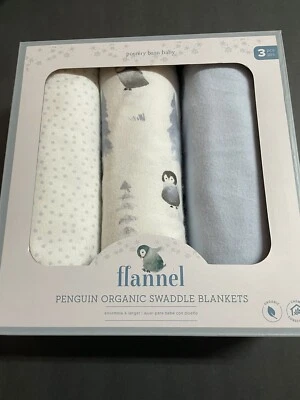 3 mantas de franela Pottery Barn niños PINGÜINO guardería baby shower regalo NUEVO Foto 1 de 4