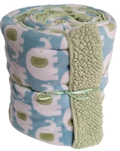 Carter's Blue Green Elephant Plush Baby Blanket Sherpa Minky Soft 30"x40" - Picture 1 of 5