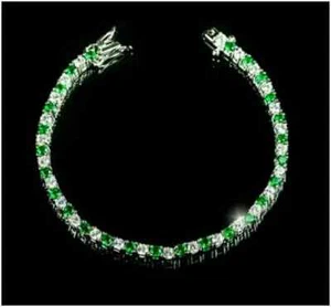 8Ct Round Cut Lab Created women's Emerald Tennis Bracelet 14K White Gold Plated - Picture 1 of 4