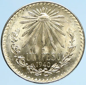 1940 Mo MEXICO Large Eagle Liberty Cap Mexican Antique Silver 1 Peso Coin i97960 - Picture 1 of 3