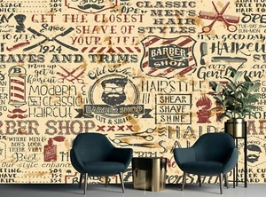 Papel pintado de pared mural de peluquería decoración de pared elementos vintage pasta gratis - Imagen 1 de 7