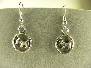 Adorable New Tibetan Silver Scottie Dog Charm Hook Dangle Drop Earrings - Picture 1 of 4