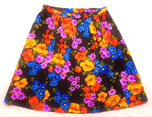 Vintage skirt - vibrant & neon shades - floral print cotton - knee length - Picture 1 of 5