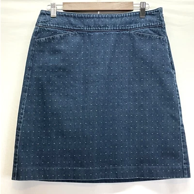 Talbots Womens Blue Polka Dot Knee Length Denim Jean Mini Skirt Size 8 - Image 1 of 4