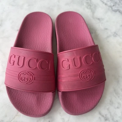 Gucci Logo Rubber Slides Pink Kid’s Size 34 Euro - Image 1 of 4