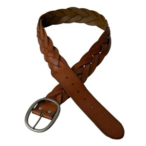 American Eagle Outfitters Womens Large Brown Wide Woven Leather Belt Boho Hippie - Picture 1 of 9