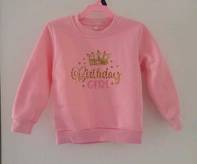 Fleece Lined Girls Birthday Girl Sweater Pullover Size 3T-4T Pink Gold Crown  - Image 1 of 4