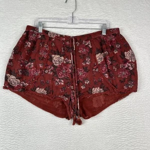 American Eagle AEO Floral Shorts Burgundy Women’s XL - Picture 1 of 8