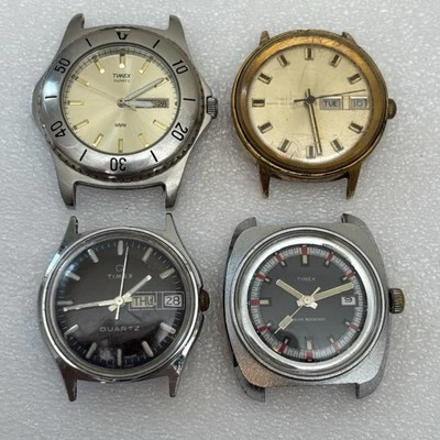 Lote de 4 relojes mecánicos y de cuarzo Timex vintage rotos para hombre Q Diver - para piezas Foto 1 de 4