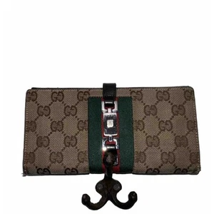 Gucci Wallet Long Wallet GG Pattern Sherry Line Jackie Canvas Leather #88 - Picture 1 of 13