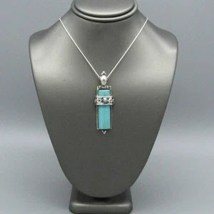 Sterling Silber Block Türkis Anhänger Halskette aus Thailand - Bild 1 von 7
