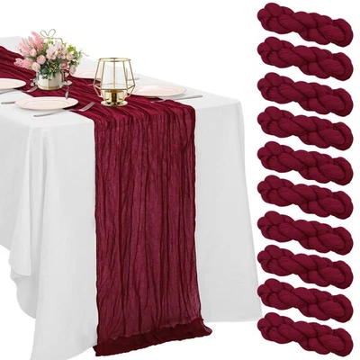 10 Pack Burgundy Cheesecloth Table Runner 10FT Boho Gauze Fabric Table Runner... - Image 1 of 4