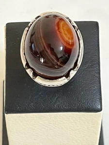 Luxury Heavy Men 925 Silver Ring Big Natural Yemen Agate Aqeeq عقيق يمني سليماني - Picture 1 of 20