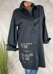 long BLUSE Hemd Tunika Italy Print SCHWARZ M1 36 38 40 - Bild 1 von 6