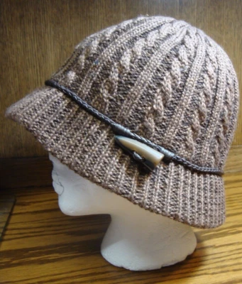 Sombrero gorra para mujer Liz Claiborne acrílico mezcla lana olefina ~ marrón con ribete de cuerda 734 Foto 1 de 4