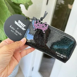 Space Invaders X Kate Spade Glitter Patent Small Slim Bifold Wallet KI755 - Picture 1 of 14