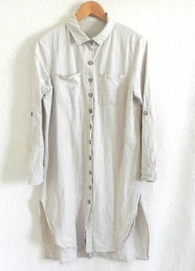 Just Living Duster/Shirt Dress Linen/Rayon Roll-Tab/Long Sleeve Pockets Size M - Picture 1 of 11