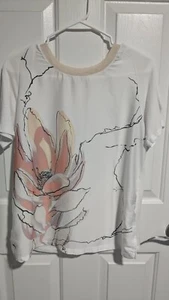 ZARA Women Top Beige White Floral Medium - Picture 1 of 10