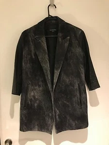Alexander Wang lambskin 3/4 sleeve longline wool blazer jacket black grey S - Picture 1 of 9