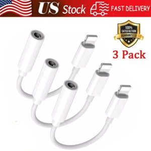 3 PACK For iPhone Headphone Adapter Jack 8Pin to 3.5mm Aux Cord Dongle Converter - Picture 1 of 13
