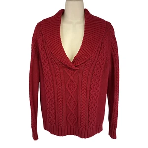 Woman Sz M Sweater Red Chain Weaving Lines Vertical Lines Design by Eddie Bauer - Picture 1 of 8
