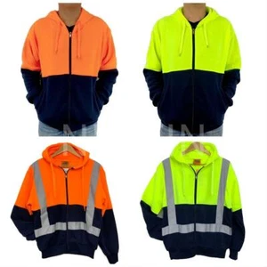 Hi Vis Safety Workwear Jacket Winter Work Hoodie Jumper Fleece Yellow Orange - Picture 1 of 18