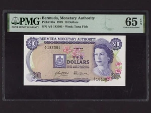 Bermudas: P-30a, 10 dólares, 1978 * Reina Isabel II * PMG gema UNC 65 EPQ * - Imagen 1 de 2