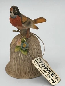 Vintage Handtuch Fine Bone China Rotkehlchen Abendessen Glocke 4 -3/8" hoch mit Etikett - Bild 1 von 11