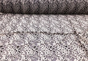Embroidered Stretch Lace Apparel Fabric Sheer Black Ivory Floral BB319 - Picture 1 of 1
