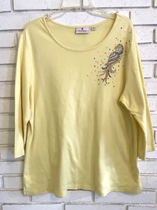 Quacker Factory Gr. XL Top Papagei Strass U-Ausschnitt 3/4 Arm gelb - Bild 1 von 6