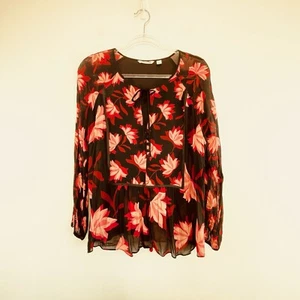 Country Road Size 16 XL Black Pink Red Floral Chiffon Tie Neck Blouse Top - Picture 1 of 24