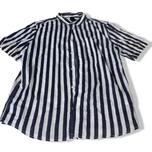 Vintage H&M mens button up white & navy blue striped short sleeve shirt in L - Picture 1 of 4