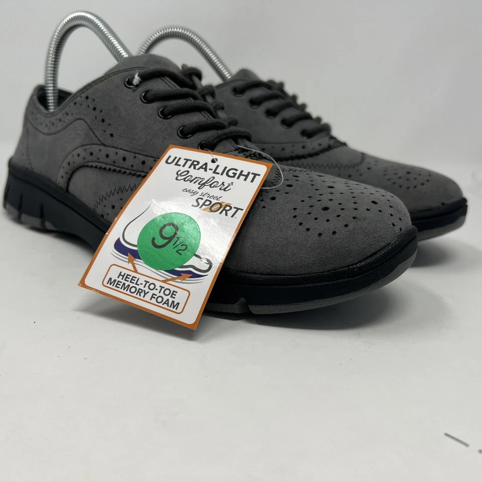 “NOVO” Easy Street Feminino 9.5 EUA Ultra Leve Conforto Lucky Oxford, Camurça Cinza - Imagem 1 de 4