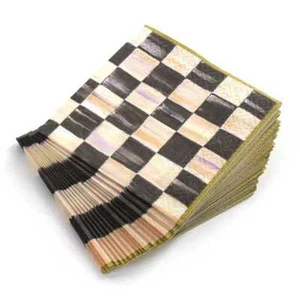 20 Pack MacKenzie-Childs Courtly Check Gold Paper Napkins Cocktail Decoupage - Picture 1 of 3